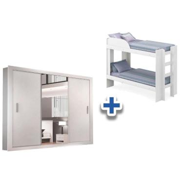 Imagem de Colchão Pérola Polar (2Un) + Guarda Roupa Veneza Luxo + Beliche Bia Branco