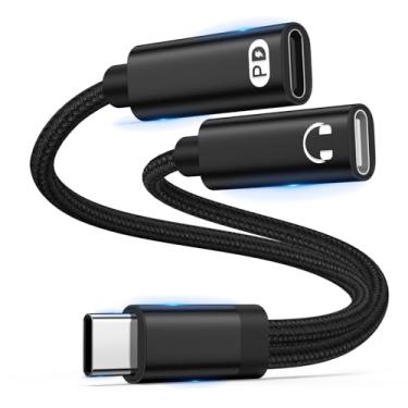 Imagem de USB C Splitter 1 entrada 2 saídas Dual USB C Fone de ouvido e carregador para iPhone 17 Pro Max/17 Pro/17 Air/17/16e/16 Pro Max/15, adaptador de áudio tipo C com cabo dongle de carregamento rápido PD