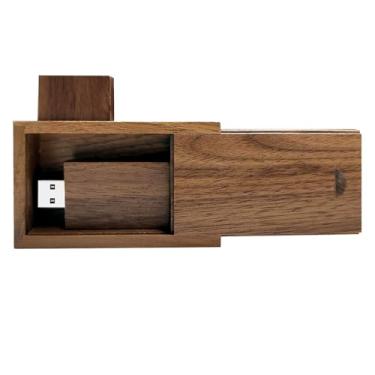Imagem de Pen drive USB de madeira com caixa de presente de madeira TATMOHIK 64 GB USB 3.0 caixa flash drive de madeira de nogueira para lembranças de casamento/aniversário/dia dos namorados