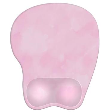 Imagem de Mouse pad com descanso de pulso mouse pad ergonômico com suporte de pulso confortável em forma de M para alívio da dor Base de PU antiderrapante para laptop, escritório e casa (rosa blush)