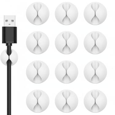 Imagem de Suporte de cabo, clipes de cabo, 12 peças, organizador de cabos adesivos brancos, suporte de carregador para mesa de cabeceira, mesa, escritório ou mouse