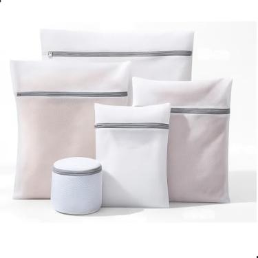 Imagem de Kit 5 Sacos Protetores para Lavar Roupas | Cores Sortidas Cinza ou Rosa| Evita Bolinhas, Rasgos e Desgaste | Zíper Reforçado | Ideal para Peças Delicadas e Roupas Íntimas | Branco Premium