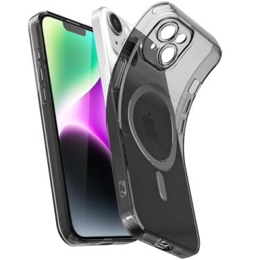 Imagem de Svanove Capa magnética transparente para iPhone 14 Plus, compatível com Magsafe Slim Thin Transparent Mag Safe Case para mulheres e meninas, bonita borracha de silicone macia com capa de câmera, preta
