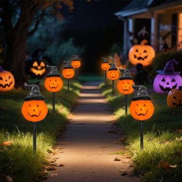 Imagem de Konictom Luzes De Abóbora Halloween Para Caminho, 4 Peças Luz 3D Com Estaca, Corda Em Formato C7 Áreas Externas, Conectáveis, Decoração Festa, Pátio, Quintal, Gramado, Passarela, Fio Preto