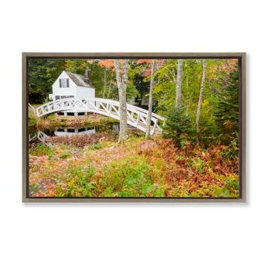 Imagem de Stupell Industries Arte de parede em tela flutuante com moldura preta Bar Harbor Town Bridge, design de Jon Evan, 43 x 63 cm