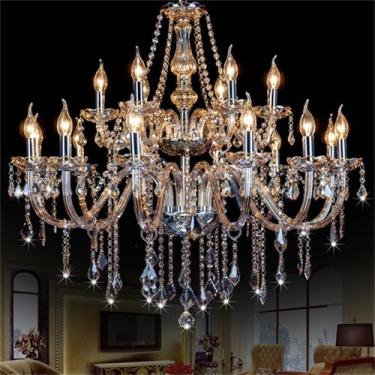 Imagem de Lustre de luxo europeu com cristais dourados e iluminação LED para sala de estar, restaurante, quarto, villa, hotel, duplex, loja de roupas, salão de beleza, café, bar e karaokê (HA 18 lâmpa