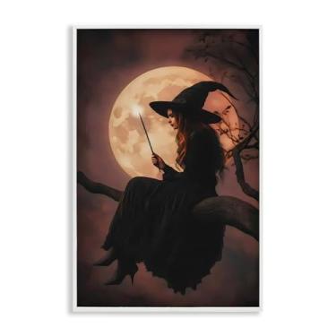 Imagem de Stupell Industries Witch Casting Spell in Moonlight White Framed Giclee Art, design by Arlington Prints, 76 x 50 cm