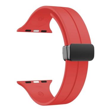Imagem de Pulseira Silicone Fecho Magnetico LTIMPORTS, compativel com Apple Watch 41mm 40mm 38mm e SE 40mm (Vermelho)