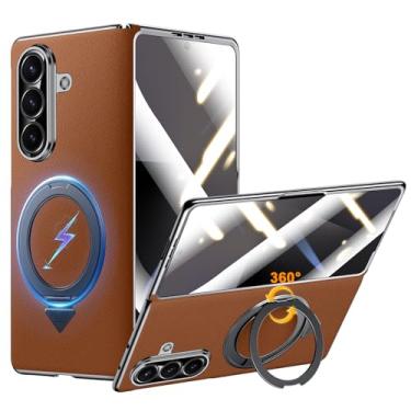 Imagem de Libeagle Capa de couro genuíno de luxo para Samsung Galaxy Z Fold 7 [compatível com MagSafe], suporte de anel giratório de 360°, proteção de dobradiça e protetor de tela, capa com suporte magnético