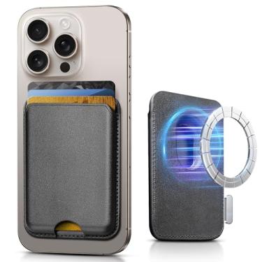 Imagem de SOUNDBYTE Carteira magnética mais forte para iPhone 16/15/14/13/12 Series e para capas MagSafe | Suporte magnético de couro com bloqueio de RFID N52 com ímãs poderosos | Comporta 3 cartões | Preta