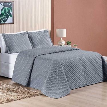 Imagem de Kit Cobre Leito Espanha Casal Queen 03 Peças Micropercal 200 Fios Matelado White Line - Cinza