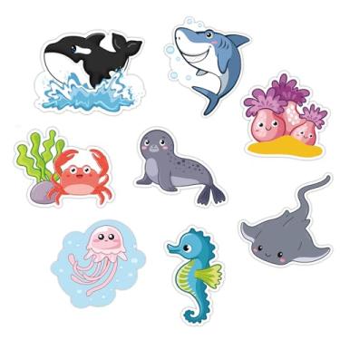 Imagem de 8 peças de ímãs de geladeira engraçados, ímãs de animais marinhos de borracha tubarão água-viva caranguejo fofo engraçado oceano oceano animal geladeira para escola, escritório, casa, cozinha