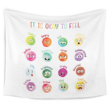 Imagem de WARDOS Tabela de sentimentos e emoções para tapeçaria infantil, arte de parede de saúde mental para quarto terapeuta conselheiro calmante escritório sala de aula, 127 x 152 cm