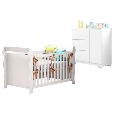 Imagem de Berço Americano Lara Com Cômoda Infantil Duda Branco Brilho – Phoenix Baby