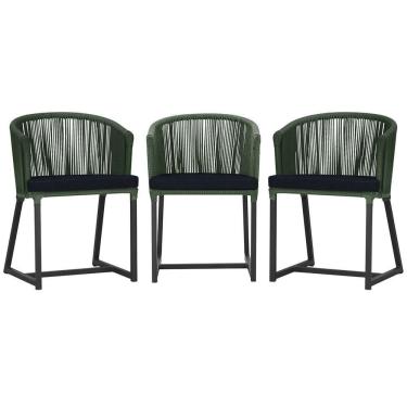 Imagem de 3 Cadeiras De Jantar Noronha Preta Corda Náutica E12 Trama Verde