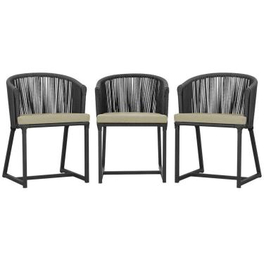 Imagem de 3 Cadeiras De Jantar Noronha Preta Corda Náutica E7 Trama Preto
