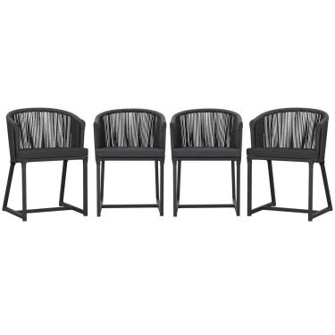 Imagem de 4 Cadeiras De Jantar Noronha Preta Corda Náutica E11 Trama Preto
