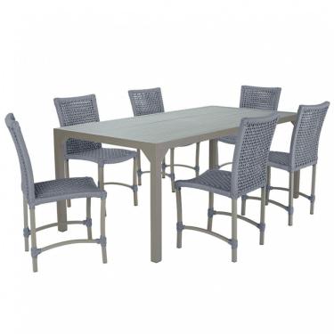 Imagem de 6 Cadeiras Corda Náutica E Mesa Tampo 2,00m Ripado Alumínio Prata