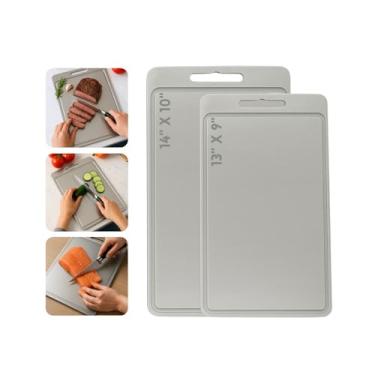 Imagem de Tábuas de corte de metal para cozinha [conjunto de 2], tábua de corte de aço inoxidável, tábuas de corte não tóxicas com ranhura de suco, duráveis e laváveis na lava-louças