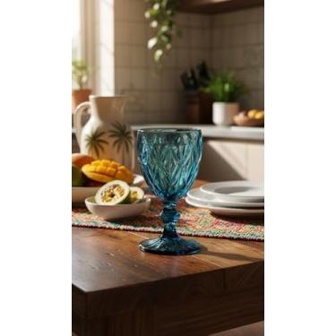 Imagem de Milbani Taças de Vidro Azul com Design em Relevo, 330ml, Conjunto com 6 Peças, Estilo Vintage para Água e Vinho