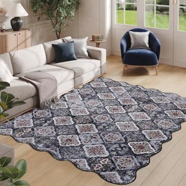 Imagem de Clemile Tapete Boho de 1,5 x 2,1 m, exclusivo recortado ultrafino, macio, lavável, antiderrapante, resistente a manchas, leve, para sala de estar, quarto, sala de jantar, escritório (preto)