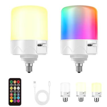 Imagem de SiJiMingyue Lâmpadas recarregáveis para luminárias sem fio, lâmpada de reserva de bateria para arandelas e lâmpadas com temporizador remoto, 3 temperaturas de cor 9 RGB, regulador, magnético, E12 (3