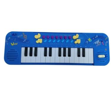 Imagem de Teclado Musical Infantil com Microfone, 25 Teclas, Plástico ABS, Azul, 36,5x12x3,5cm, 4 Ritmos e Sons de Tambores, Função Gravação, para Crianças Acima de 3 Anos, Pilhas AA nao