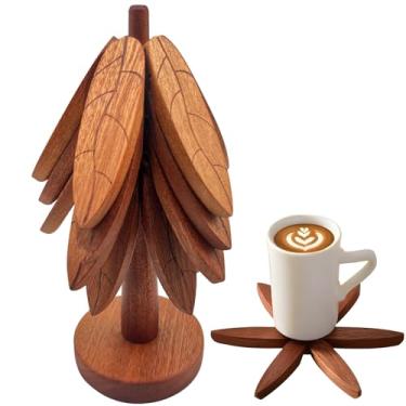 Imagem de Porta-copos dobráveis de madeira de 4 peças para panelas quentes, tigelas, frigideiras e bules, almofadas térmicas que economizam espaço, trivets decorativos para sala de jantar e cozinha