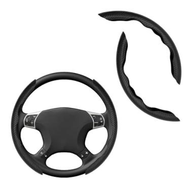Imagem de NYTKL 2 peças de capa de volante de carro, protetor de volante segmentado de fibra de carbono antiderrapante, capa protetora antiderrapante para a maioria dos carros, caminhões, SUVs, acessórios de