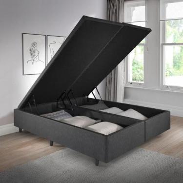 Imagem de Base Box Baú King 193x203 cm material sintético Linho Preto - BeG