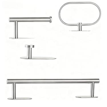 Imagem de Kit Acessórios Banheiro Cabide Toalheiros Papeleira 4 Peças Prata Escovada - Conjunto Completo, Acabamento Premium para Organização e Decoração do Banheiro