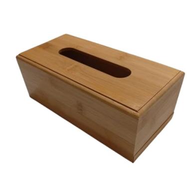 Imagem de Caixa Porta Lenços em Bambu De Papel Retangular Interfolhas Suporte Higiênico Portatil Toalhas Umedecido (GRANDE 23.5x11CM)