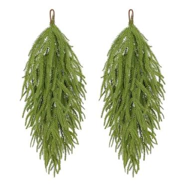 Imagem de Sariiraw 2 peças de guirlanda artificial de Natal, agulhas de pinheiro falso de 53 cm, guirlanda de gota para mesa de porta de Natal, lareira, decoração de férias internas e externas