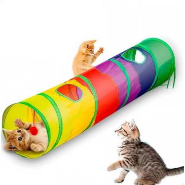 Imagem de Túnel Brinquedo Para Gato Dobrável Colorido Com Bolinha - Lorben