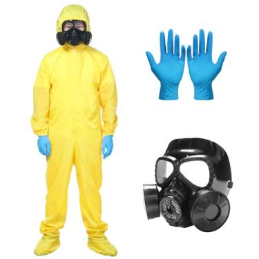 Imagem de SERTAS Macacão masculino amarelo para festa de Halloween, luvas, óculos (2GG)