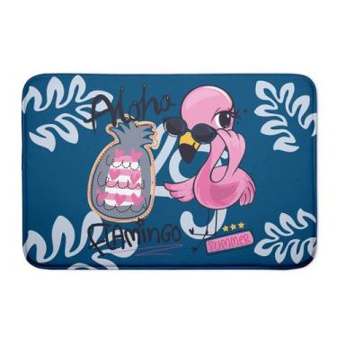Imagem de Tapete Azul Personalizado Flamingos De Porta Emborrachado - Novadecora