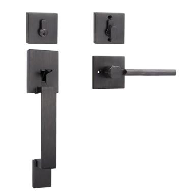 Imagem de Probrico Maçaneta de porta frontal de bronze polido a óleo, conjunto de maçaneta externa e fechadura com fechadura de cilindro único, 1 conjunto