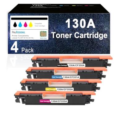 Imagem de Conjunto de cartuchos de toner 130A Pacote com 4 (Preto Ciano Amarelo Magenta) Substituição de Alto Rendimento para HP 130A CF350A CF351A CF352A CF353A Compatível com HP Color LaserJet Pro MFP M176n