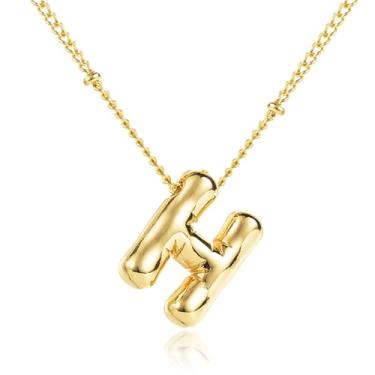 Imagem de Colar com letra de bolha, balões de ouro, corrente banhada a ouro delicada, pingente de alfabeto, colar com pingente de letras fofas, presentes para meninas adolescentes, coisas modernas, Metal, Sem