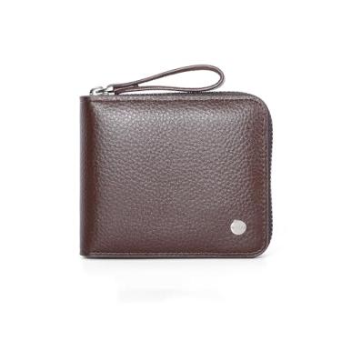 Imagem de Carteiras masculinas com bloqueio de RFID – Carteira dobrável de couro com zíper e porta-moedas, porta-cartões de grande capacidade, Marrom, Bolsa ultraleve à prova d'água 2 em 1 para cartões e moedas