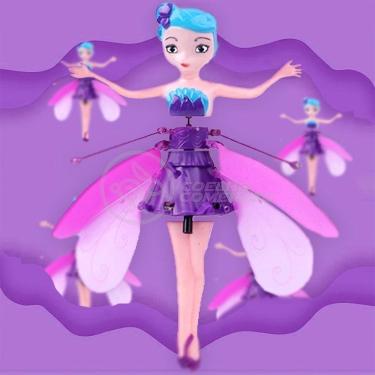 Imagem de Boneco Princesa Aerocraft Fada Voadora Roxo 19Cm C/ Luz