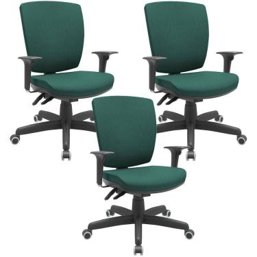 Imagem de Kit 03 Cadeiras De Escritório Diretor Office Giratória Preto Alta Flexi P03 Poliéster Verde - Lyam