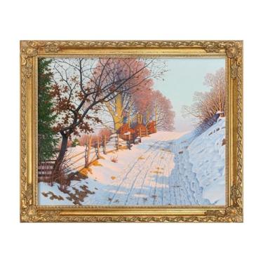 Imagem de FOLKOR Moldura de lona vintage ornamentada dourada 40,6 x 50,8 cm para pinturas de diamante a óleo, sem vidro e parte de trás, molduras clássicas em relevo para flores florais abstratas, paisagem e
