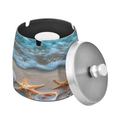 Imagem de Blueangle Cinzeiro de praia de verão com tampa para cigarros, à prova de vento/chuva, aço inoxidável, sem fumaça, inodoro, cinzeiro para uso interno ou externo (143)