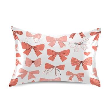 Imagem de Blueangle Fronha de cetim Red Bows para cabelo e pele, fronha de seda, tamanho Queen (50,8 x 76,2 cm) - Capas de almofada de cetim com fecho de envelope (684)