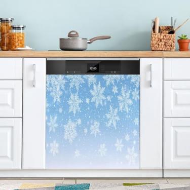 Imagem de ATTX Capa magnética de flocos de neve brancos, 58 cm C x 66 cm A decoração da capa frontal da máquina de lavar louça, decalques de armário doméstico adesivos de eletrodomésticos #184