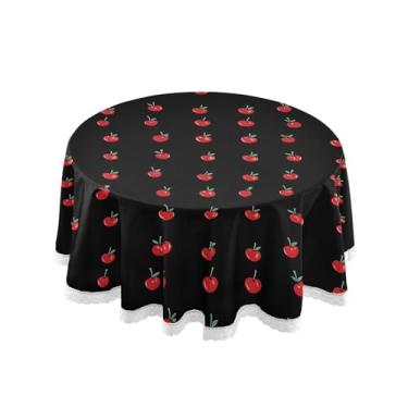 Imagem de SEHANY Toalha de mesa redonda em aquarela cereja 152 cm, tecido lavável sem rugas, toalha de mesa redonda com renda decorativa para restaurante, casamento, acampamento, festa de cinco de maio