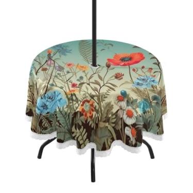 Imagem de Blueangle Toalha de mesa redonda impermeável com flores coloridas de 152 cm com orifício para guarda-chuva - Tecido resistente à prova de sol para todos os climas para pátio, acampamento, piquenique