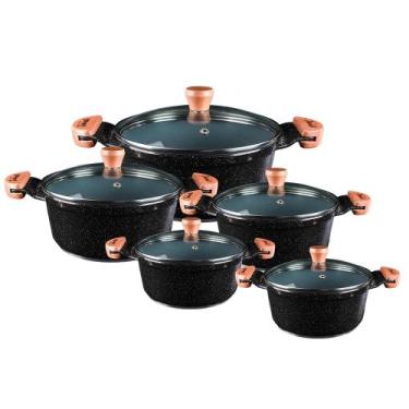 Imagem de Jogo de Panelas Cerâmica 5 peças antiaderente Javali, Preto liso