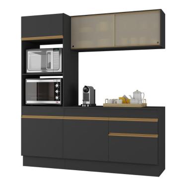 Imagem de Armário De Cozinha Compacta 3 Peças Com Rodapé Mp2178 Made Multimóveis Preto/dourado Preto/dourado